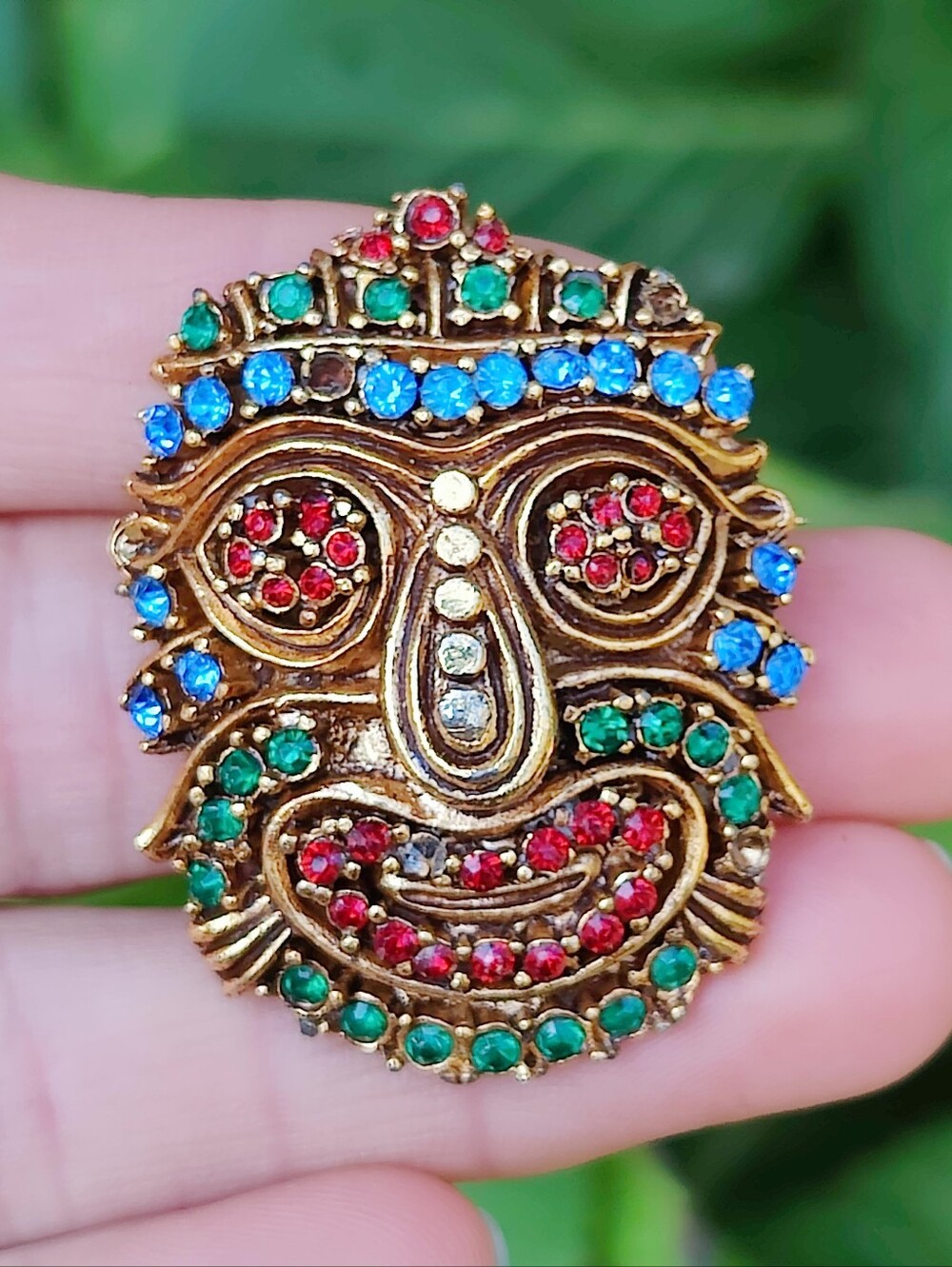 Unique Vintage Colorful Tribal Mask Brooch